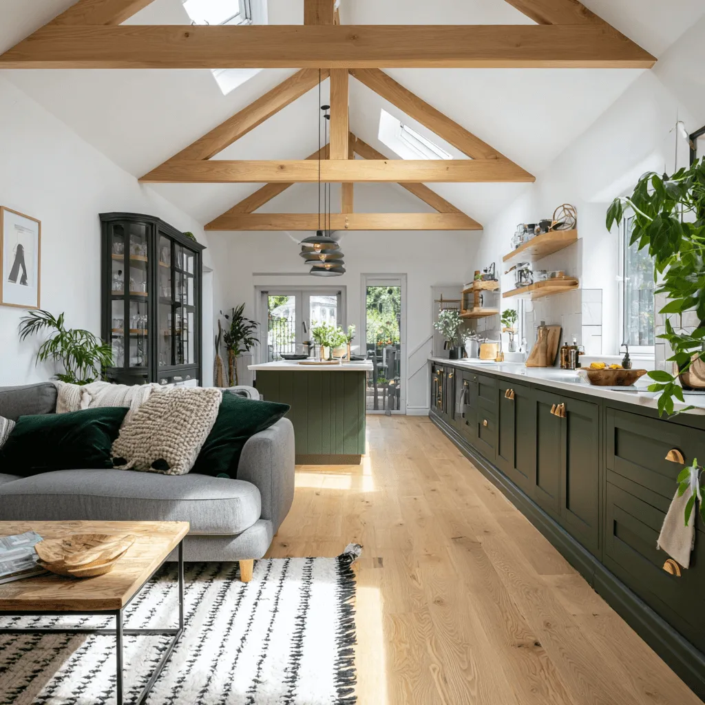 Open plan kitchen and living space in a completed Surrey extension