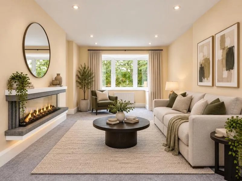 Sitting room with a wall-mounted fireplace and window to the front